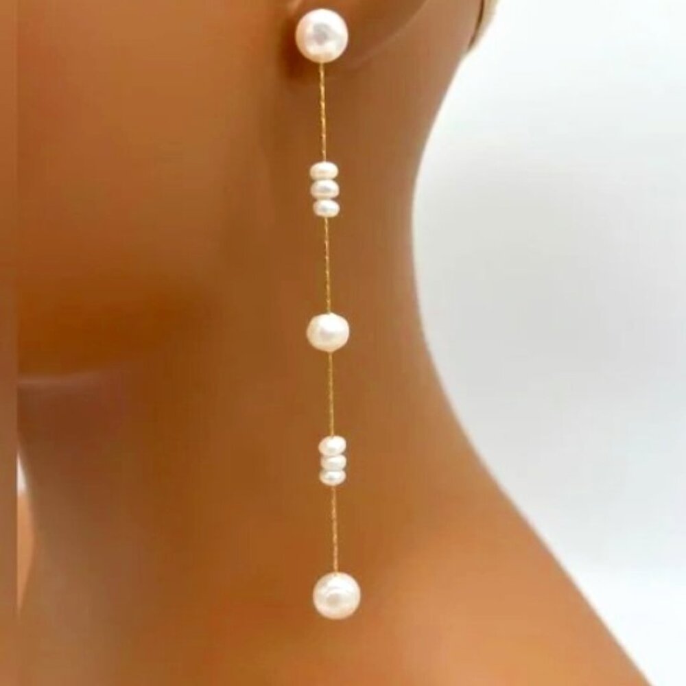 new...FRESH WATER PEARL GOLD DROP EARRINGS